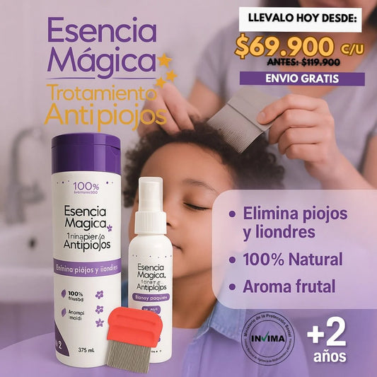 NUEVO! Kit Esencia Magica®️ Shampoo +Spray y Peine GRATIS!-¿Sabias que 7 de cada 10 niños contraen Piojos?