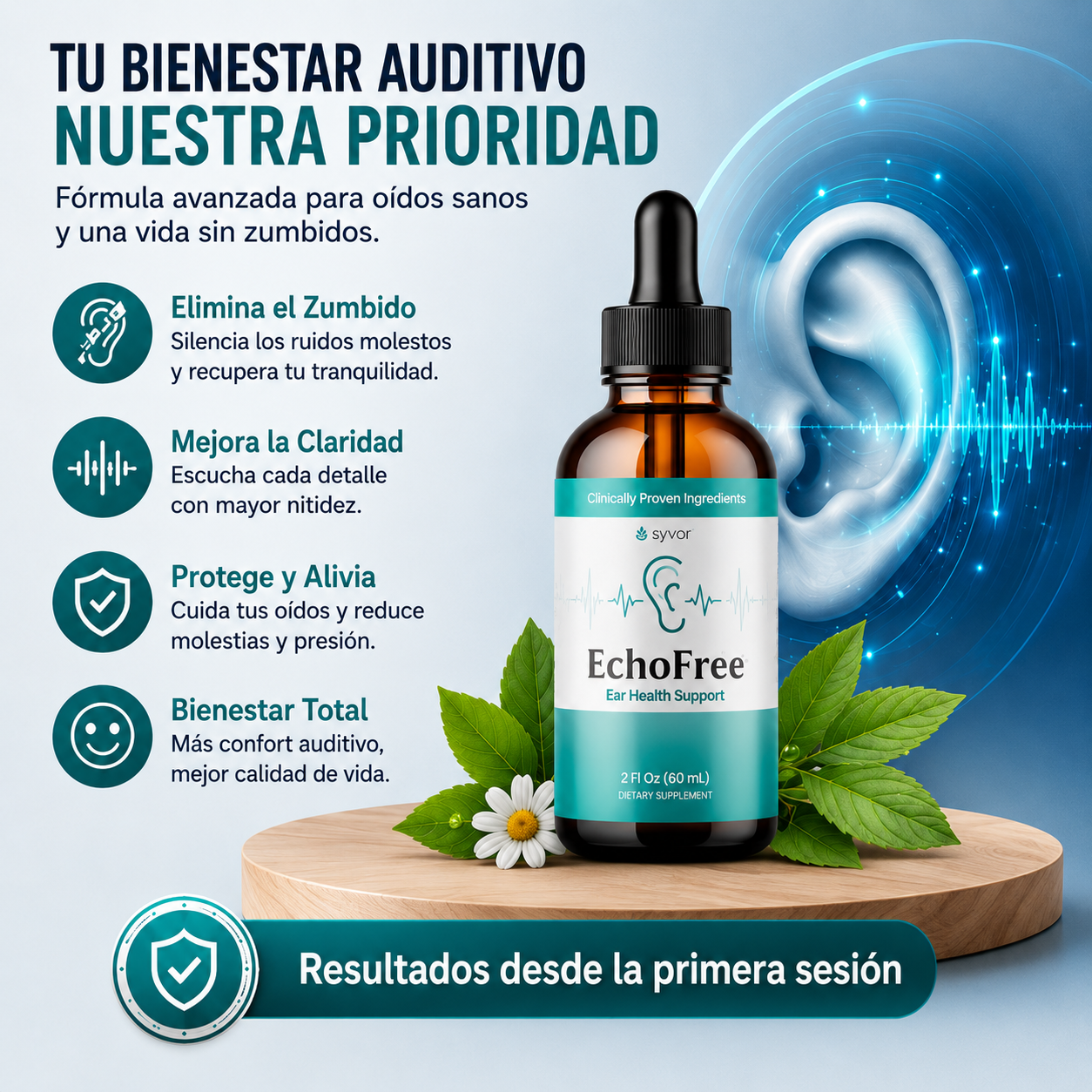 ECHOFREE Pro - Disfruta cada Sonido Fórmula líquida fácil de usar.