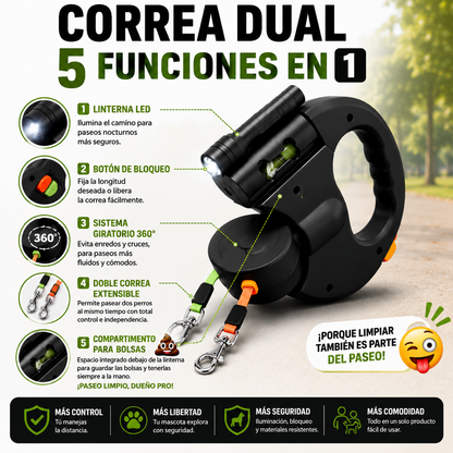 ¡Nueva! Correa Dual Retráctil 5 en 1 - 🐕 Ellos aman explorar,tú amas verlos libres y seguros.