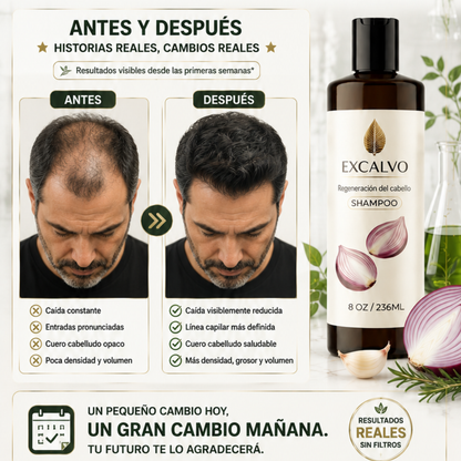 ¡Nuevo! Shampoo Anti Caida EXCALVO - Unico con Protocolo de 120 Segundos que Recupera Tu Melena en 90 Dias